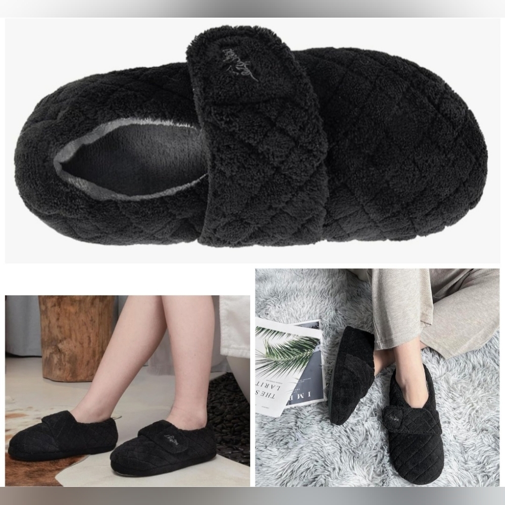 Nwt LazyStep Nana Adjustable Slipper Quilted Terry Memory Foam No Slip Fit 9/10